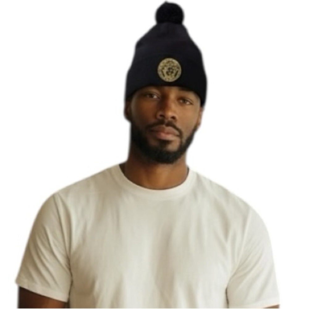 Versace Medusa Head Knit Beanie with a Pom-Pom